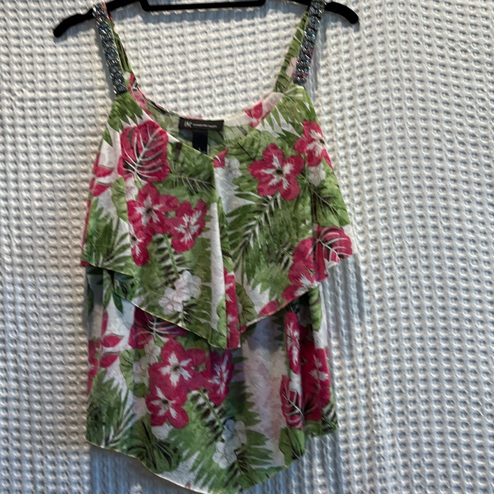 INC International Concepts spaghetti strap Hawaiian print top